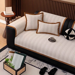 Housse de canapé en chenille chevron chic et moderne anti-rayures et antidérapante