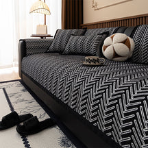 Housse de canapé en chenille chevron chic et moderne anti-rayures et antidérapante