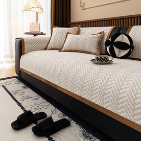 Housse de canapé en chenille chevron chic et moderne anti-rayures et antidérapante