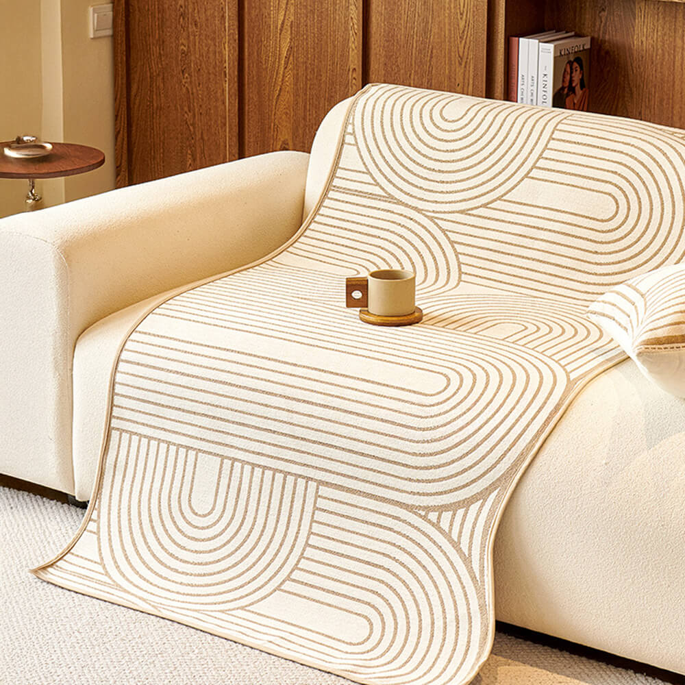 Housse de canapé en chenille à motifs linéaires style moderne forme irrégulière