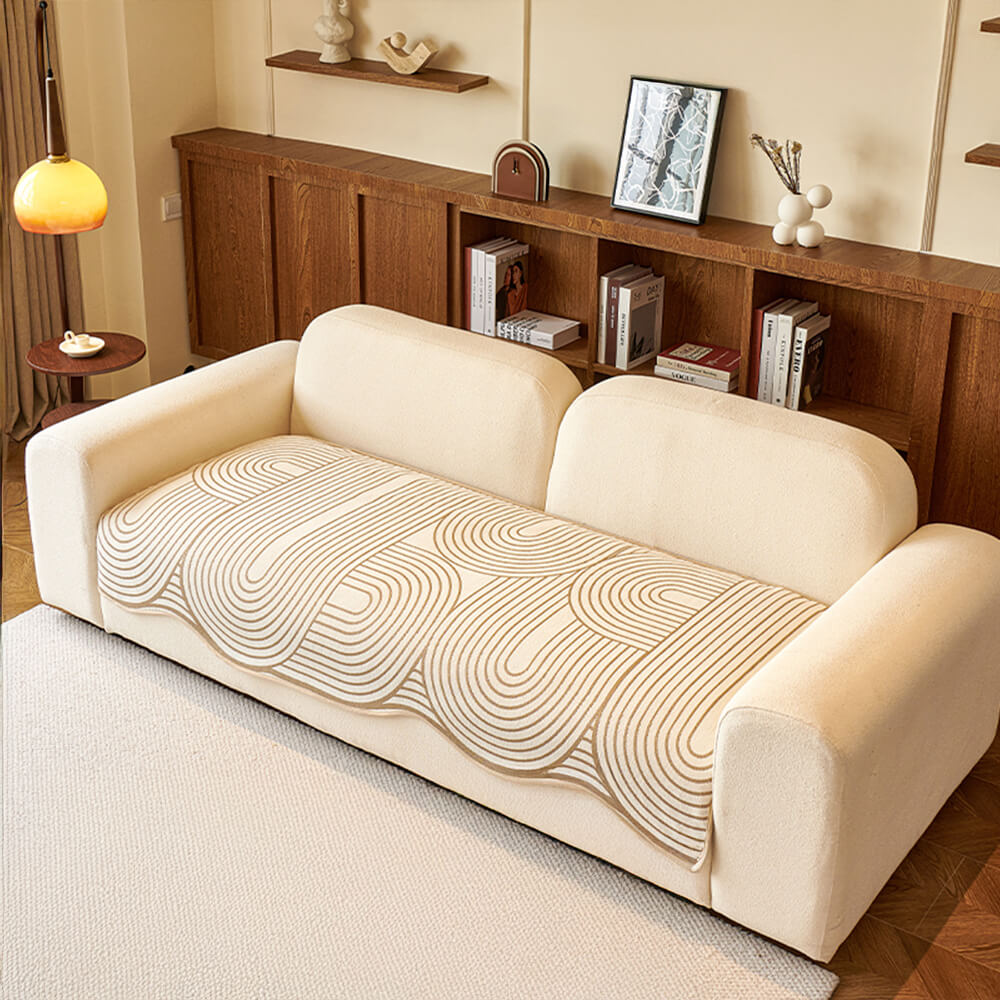 Housse de canapé en chenille à motifs linéaires style moderne forme irrégulière