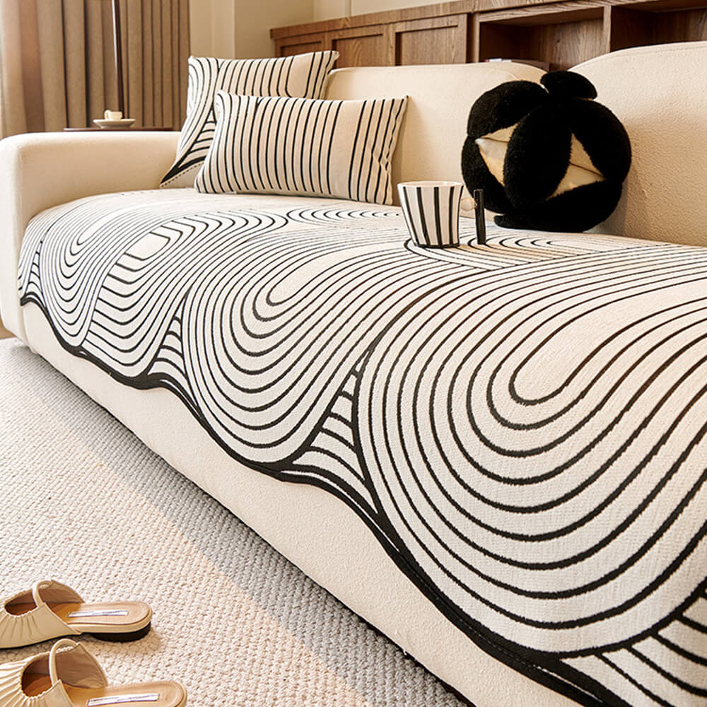 Housse de canapé en chenille à motifs linéaires style moderne forme irrégulière