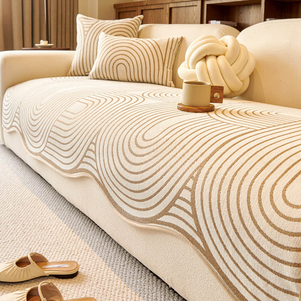 Housse de canapé en chenille à motifs linéaires style moderne forme irrégulière