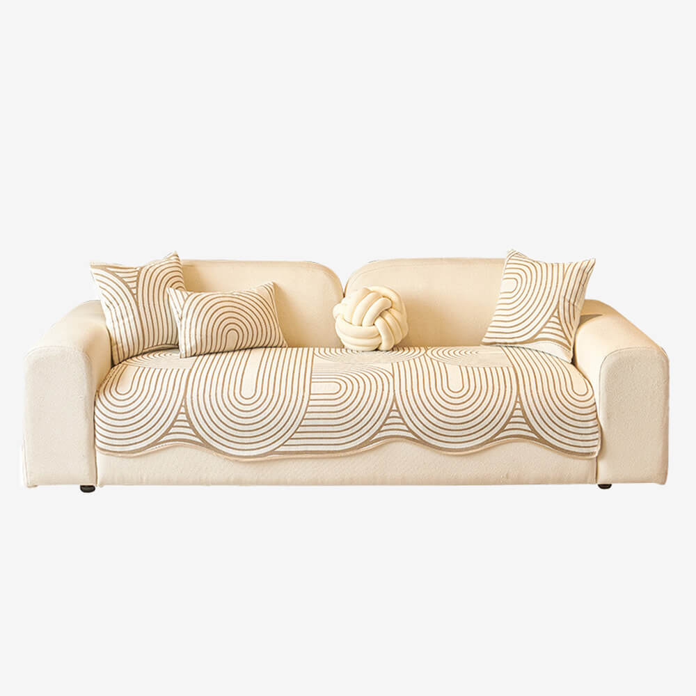Housse de canapé en chenille à motifs linéaires style moderne forme irrégulière