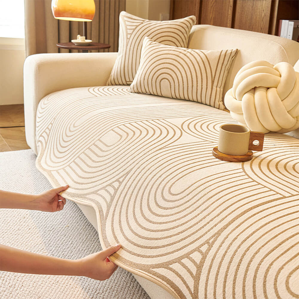Housse de canapé en chenille à motifs linéaires style moderne forme irrégulière