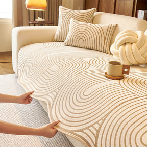 Housse de canapé en chenille à motifs linéaires style moderne forme irrégulière