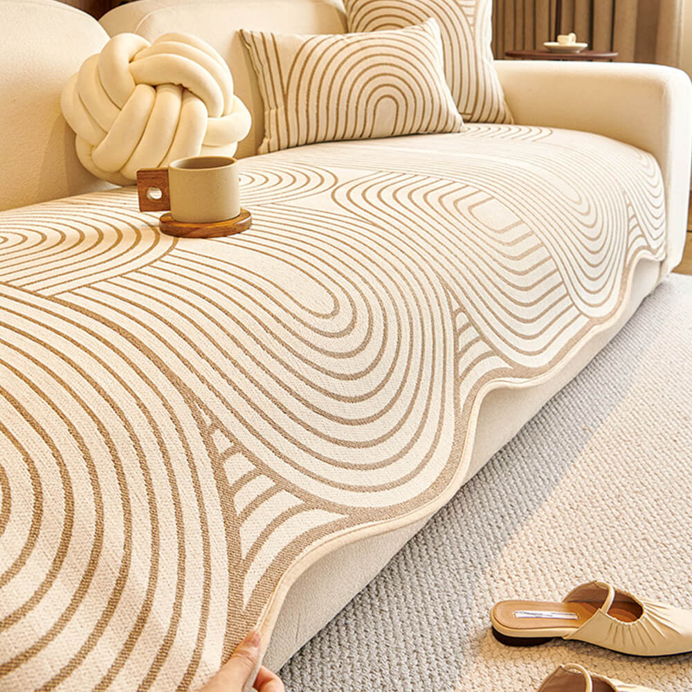 Housse de canapé en chenille à motifs linéaires style moderne forme irrégulière