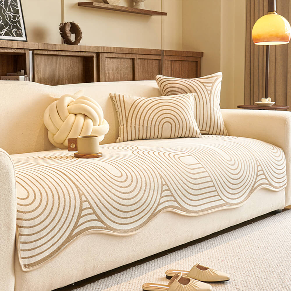 Housse de canapé en chenille à motifs linéaires style moderne forme irrégulière