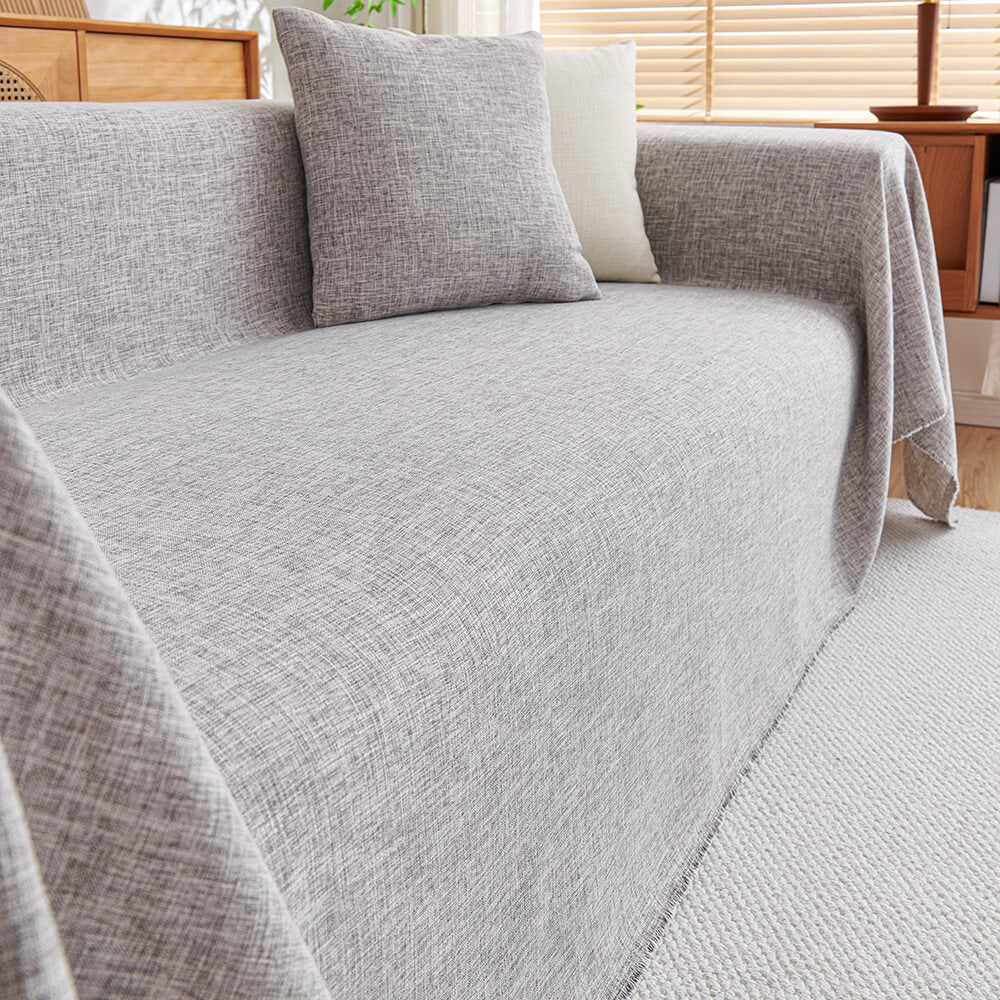 Housse de canapé en lin moderne durable avec franges minimalistes