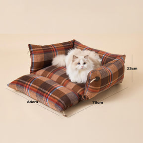 Lit réversible à carreaux doux et extensible pour chien et chat avec bouton en corne