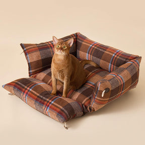 Lit réversible à carreaux doux et extensible pour chien et chat avec bouton en corne