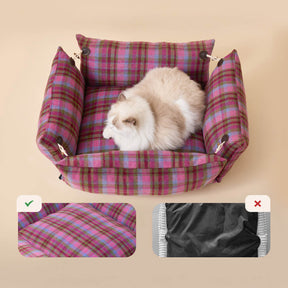 Lit réversible à carreaux doux et extensible pour chien et chat avec bouton en corne