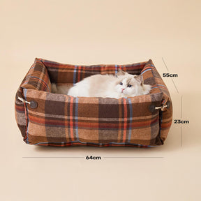 Lit réversible à carreaux doux et extensible pour chien et chat avec bouton en corne