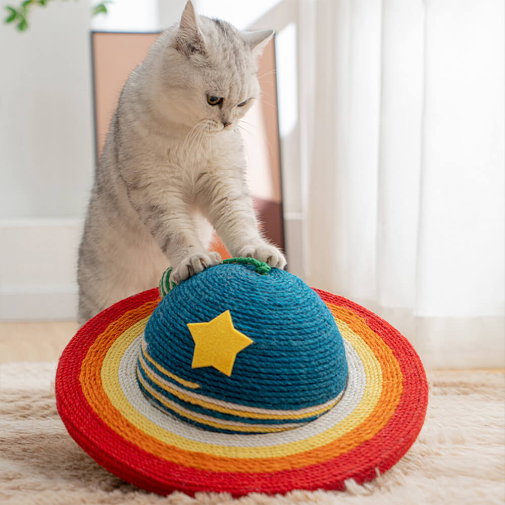 Gratte-bière pour chat en sisal Planet Arc-en-Ciel avec balle suspendue