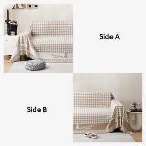 Housse de canapé en chenille motif vichy rétro avec franges décoratives