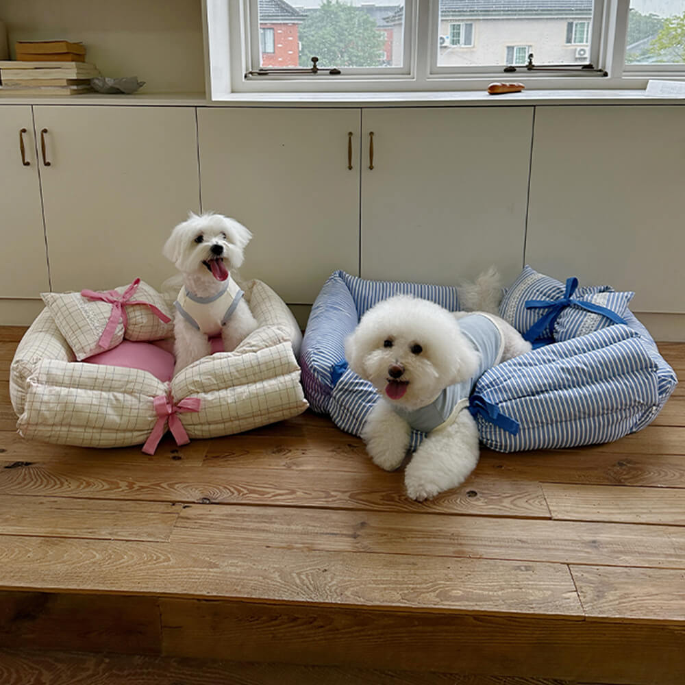 Lit pour chien et chat en microfibre avec nœud de princesse romantique