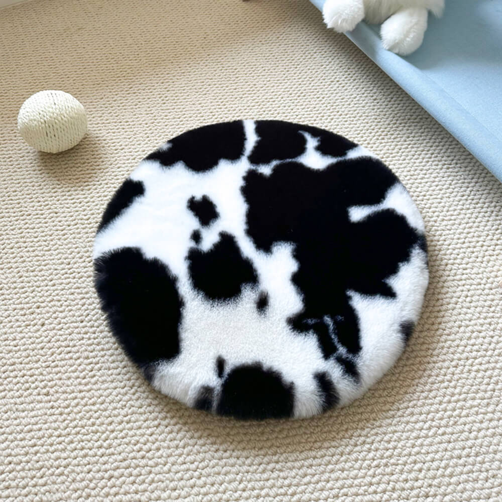 Tapis rond ultra doux en fausse fourrure de lapin pour chien et chat