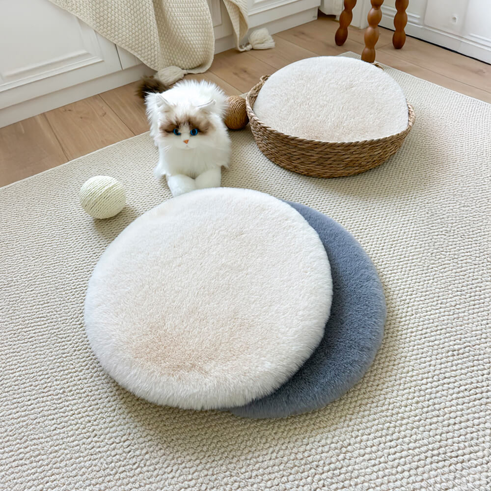 Tapis rond ultra doux en fausse fourrure de lapin pour chien et chat