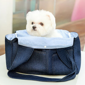 Sac de transport pour chien et chat en denim spacieux et résistant avec poches