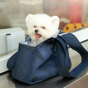 Sac de transport pour chien et chat en denim spacieux et résistant avec poches