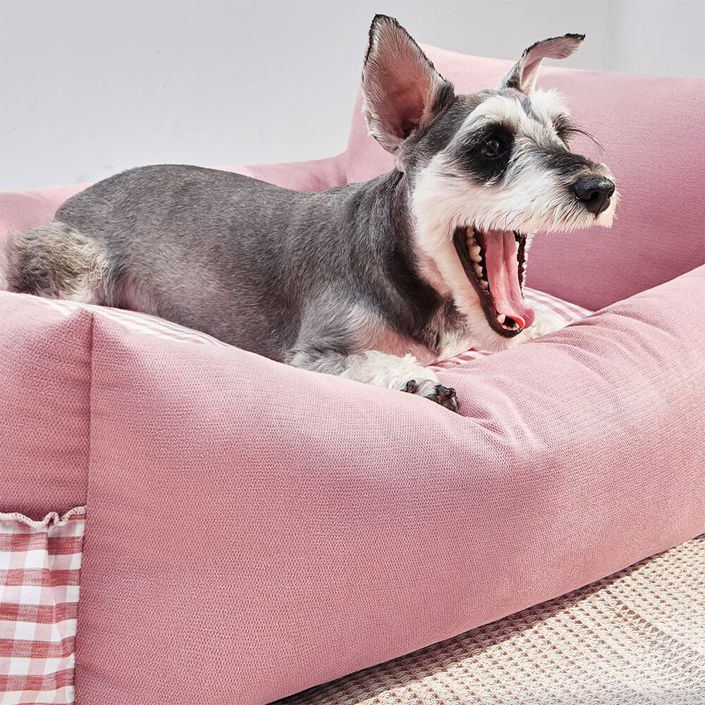 Lit pour chien et chat avec dossier rehaussé à volants lavable