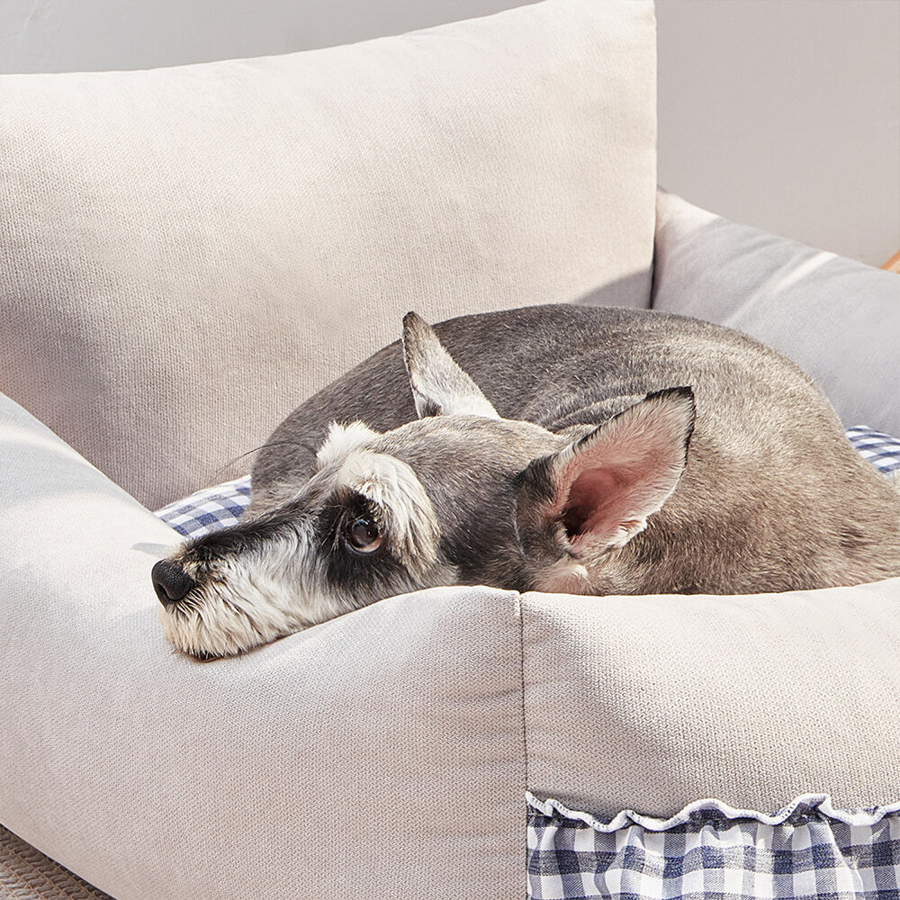 Lit pour chien et chat avec dossier rehaussé à volants lavable