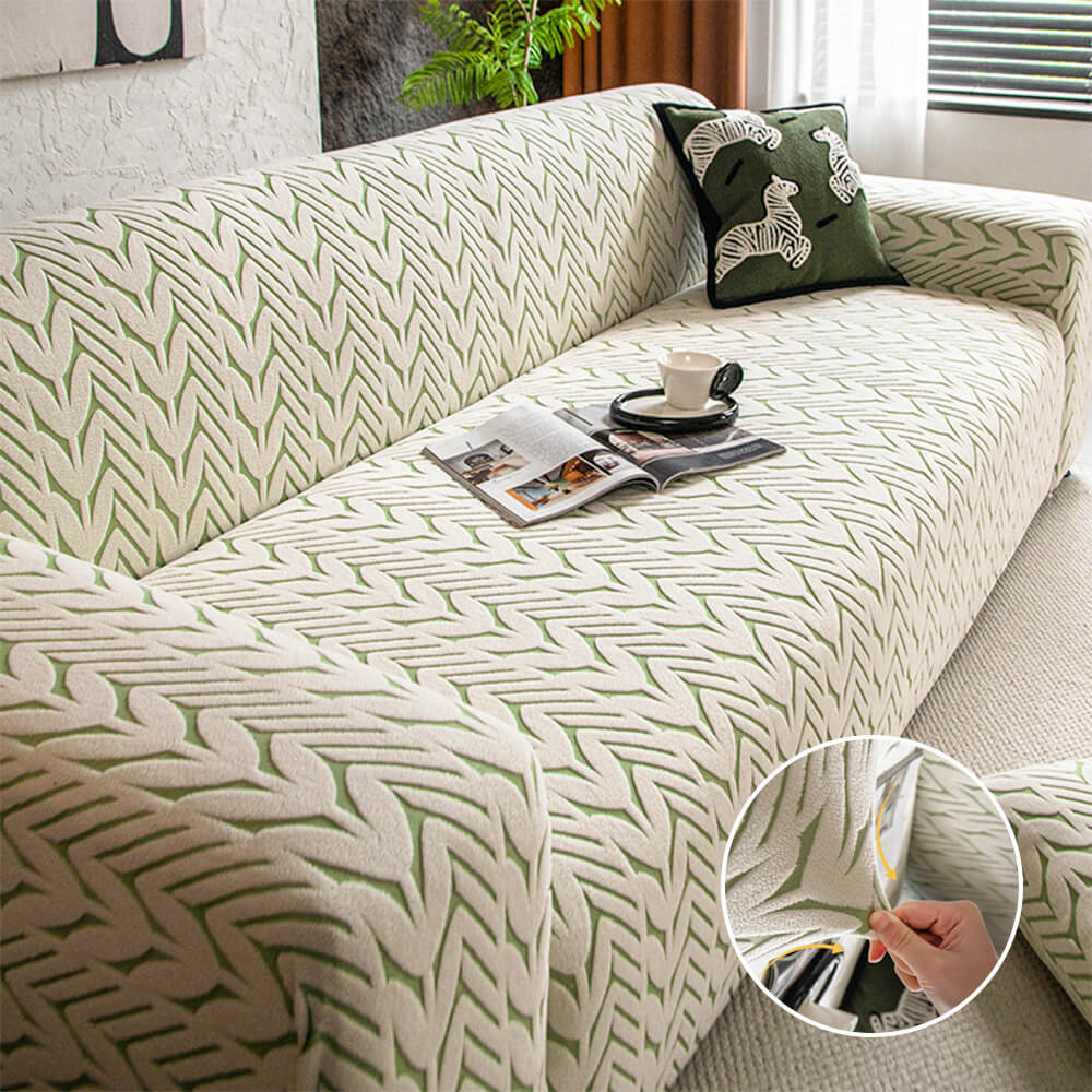 Housse de canapé magique en polaire jacquard avec motif d'épi de blé texturé