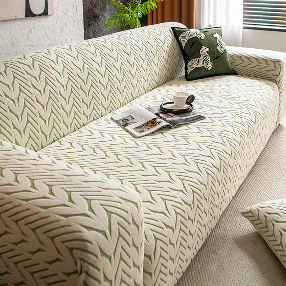 Housse de canapé magique en polaire jacquard avec motif d'épi de blé texturé