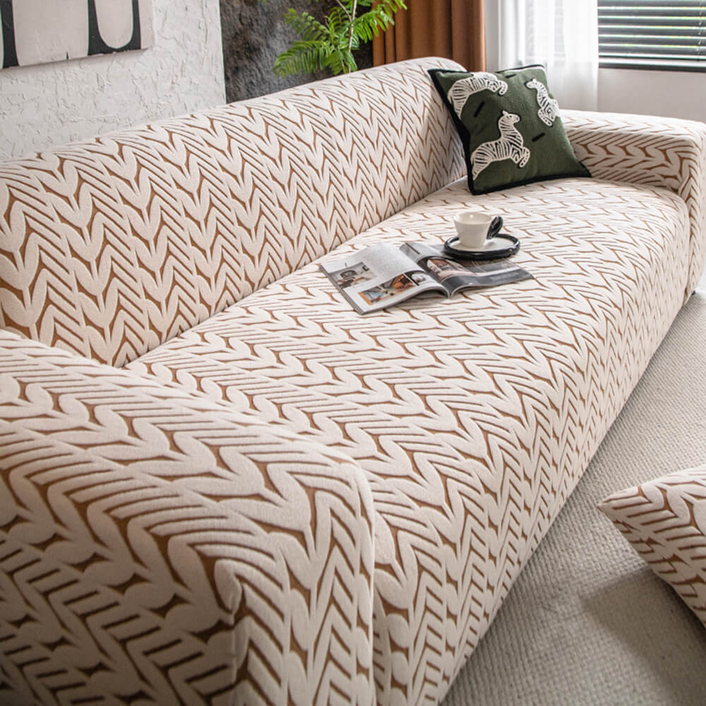 Housse de canapé magique en polaire jacquard avec motif d'épi de blé texturé