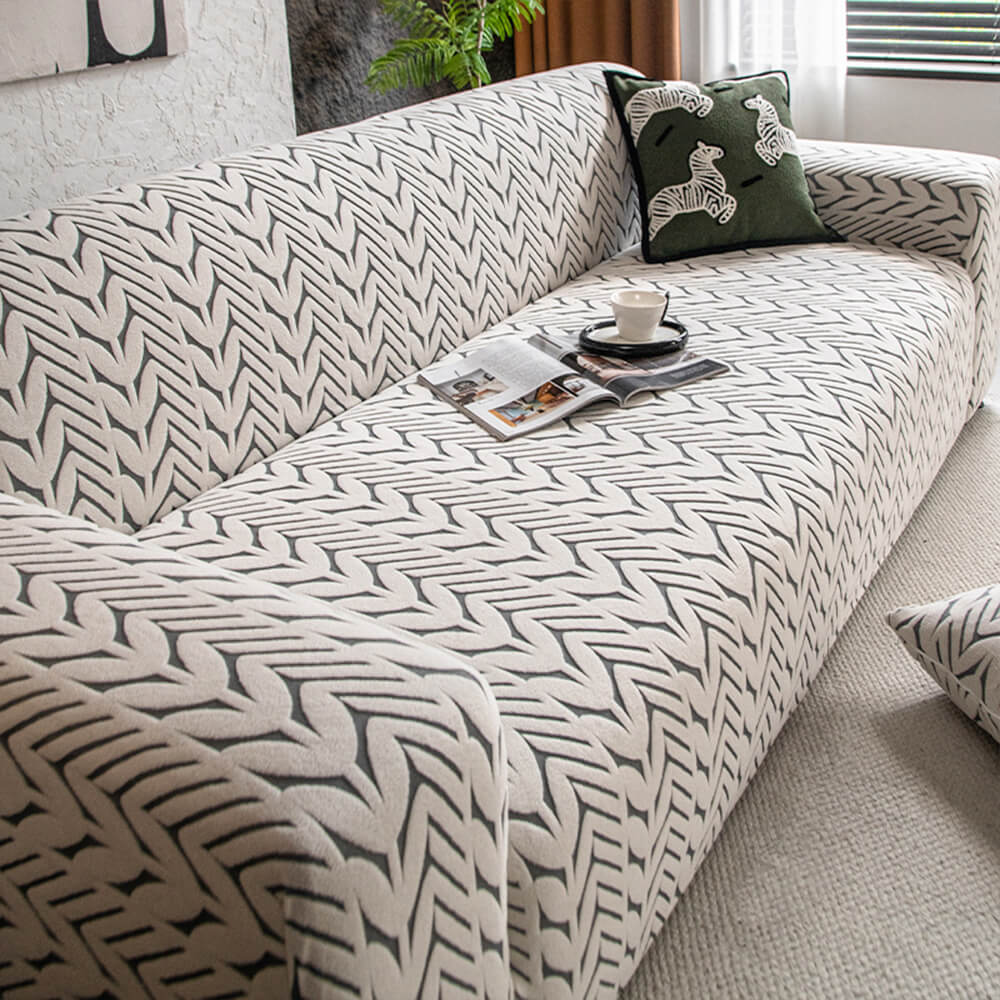 Housse de canapé magique en polaire jacquard avec motif d'épi de blé texturé