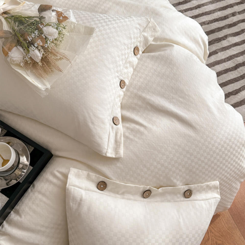 Parure de lit en satin de coton lisse motif damier luxe