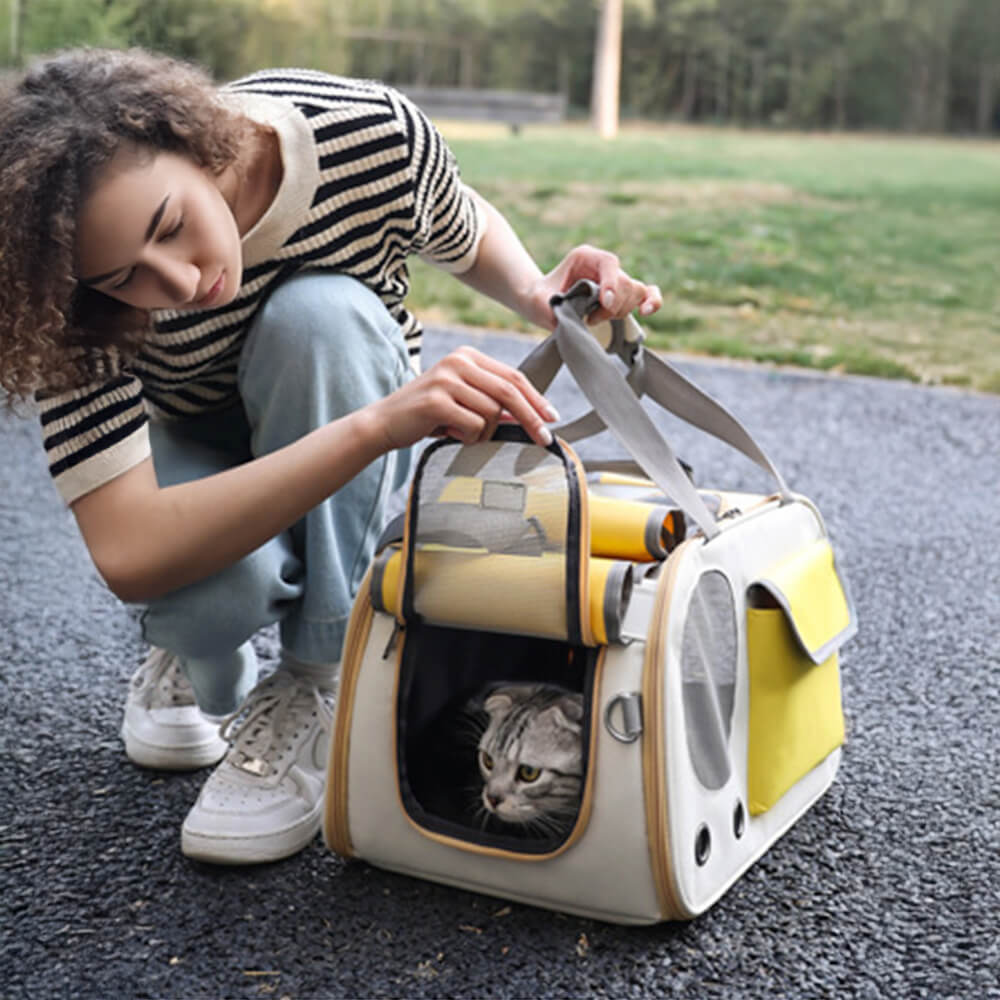 Sac de transport pour chat avec poigné confortable et poche latérale respirante