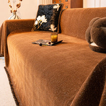 Housse de canapé en chenille motif étoilé pailleté avec franges décoratives