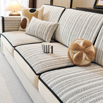 Housse de canapé rétro en chenille extensible design élégant protection complète