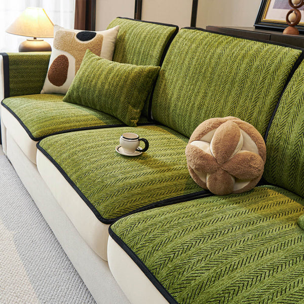 Housse de canapé rétro en chenille extensible design élégant protection complète