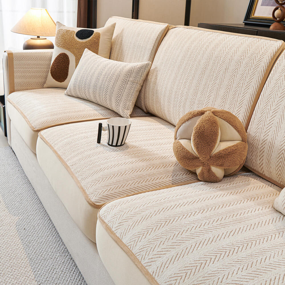 Housse de canapé rétro en chenille extensible design élégant protection complète
