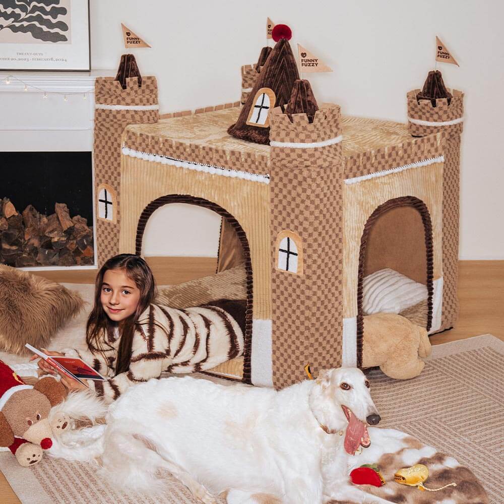 Lit tente orthopédique douillet pour chien style château de jeu intérieur pour enfants - Fairytale Dreamland