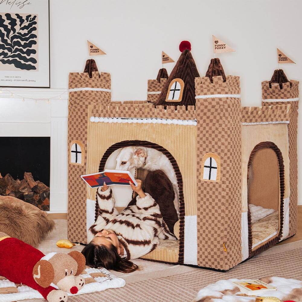 Lit tente orthopédique douillet pour chien style château de jeu intérieur pour enfants - Fairytale Dreamland
