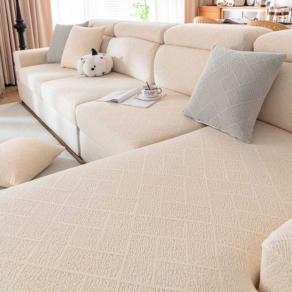 Housse de canapé extensible en velours jacquard à motifs diamants