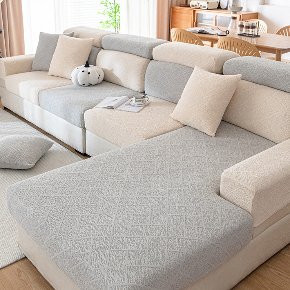 Housse de canapé extensible en velours jacquard à motifs diamants