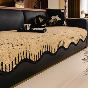 Housse de canapé en peluche épaisse et douce avec bords ondulés irréguliers