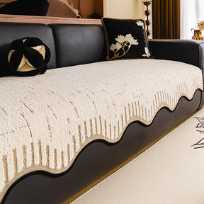 Housse de canapé en peluche épaisse et douce avec bords ondulés irréguliers
