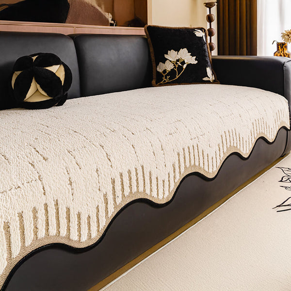Housse de canapé en peluche épaisse et douce avec bords ondulés irréguliers