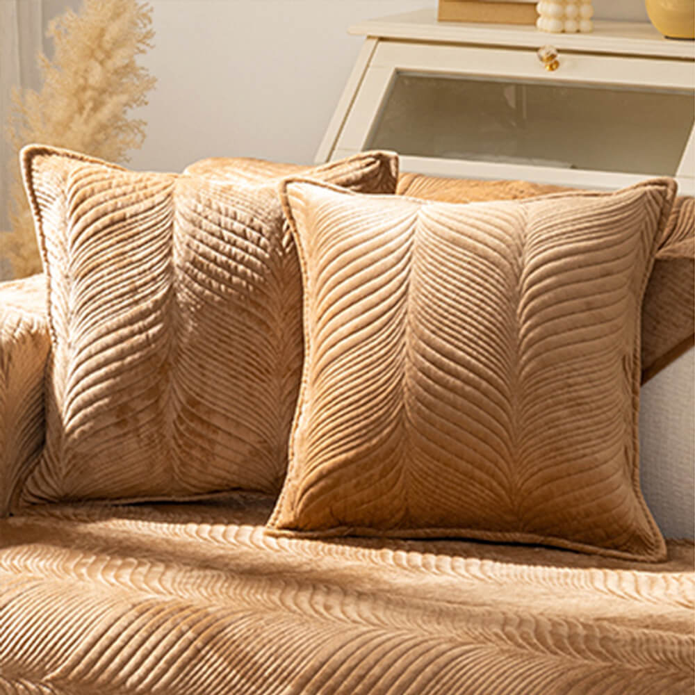 Housse de canapé antidérapante chaude en peluche motif feuilles
