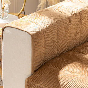 Housse de canapé antidérapante chaude en peluche motif feuilles