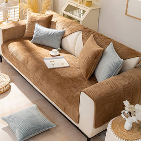 Housse de canapé antidérapante chaude en peluche motif feuilles