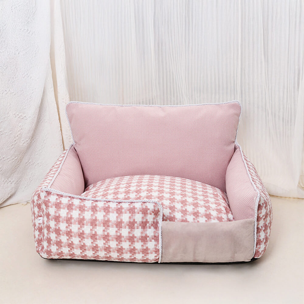 Sofa-lit pour chien et chat en coton-lin pied-de-poule de luxe tout confort toutes saisons