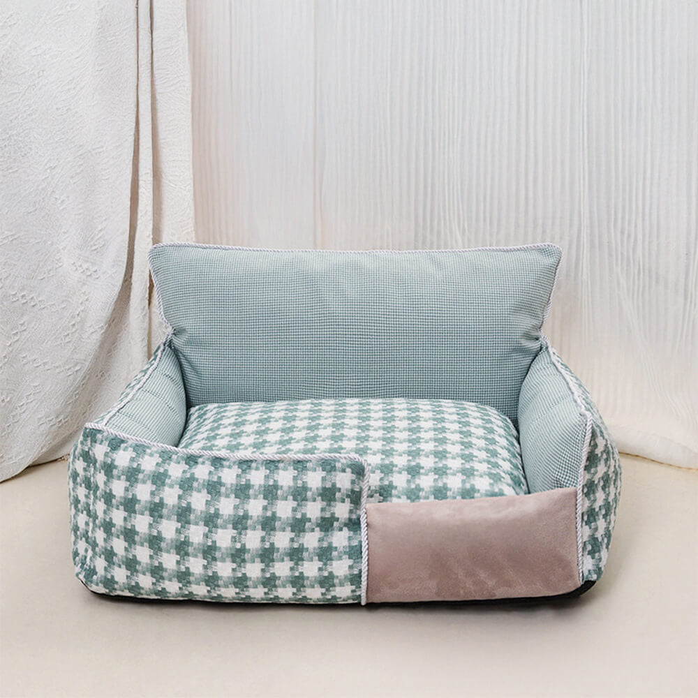Sofa-lit pour chien et chat en coton-lin pied-de-poule de luxe tout confort toutes saisons