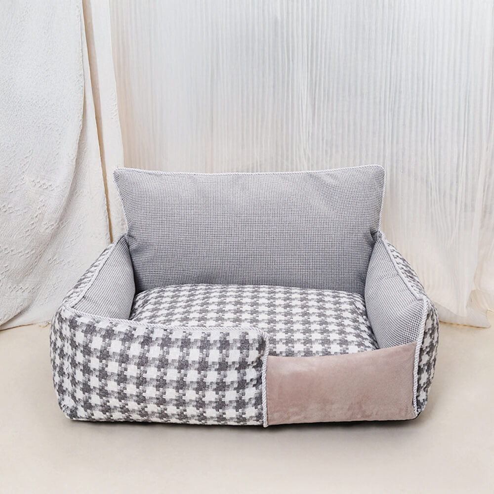 Sofa-lit pour chien et chat en coton-lin pied-de-poule de luxe tout confort toutes saisons