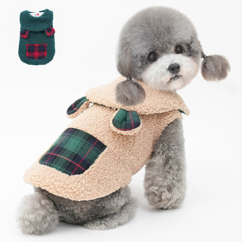 Gilet pour chien en sherpa à bordure écossaise idéal pour l'hiver confortable et mignon
